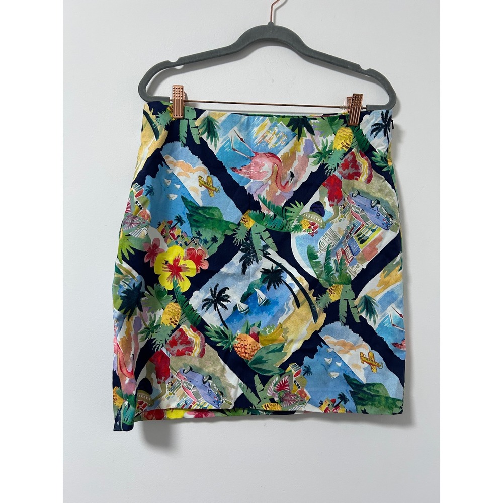 Talbots Womens Tropical‎ Postcard Print Mini Skirt Flamingo Pineapple Size 6